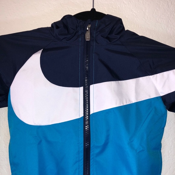 Nike Oversized Swoosh Windrunner Jacket Kids Sz 4 XS Blues White (Laser Blue) - Picture 3 of 14